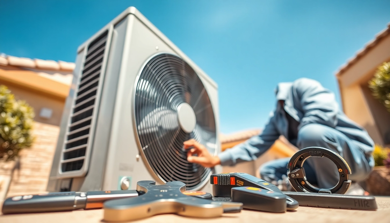 Expert technician conducting ac repair phoenix az with precision in bright, sunny setting.