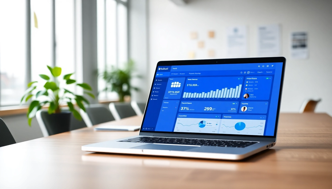 Discover the Bluehost platform interface in a vibrant office workspace showcasing analytics.